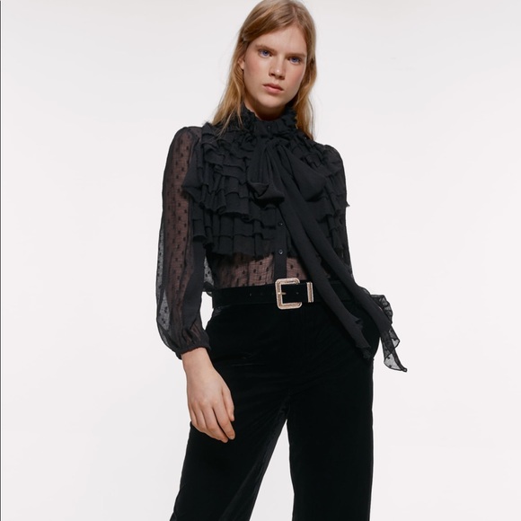 zara black ruffle top